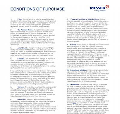 Messer's terms and conditions